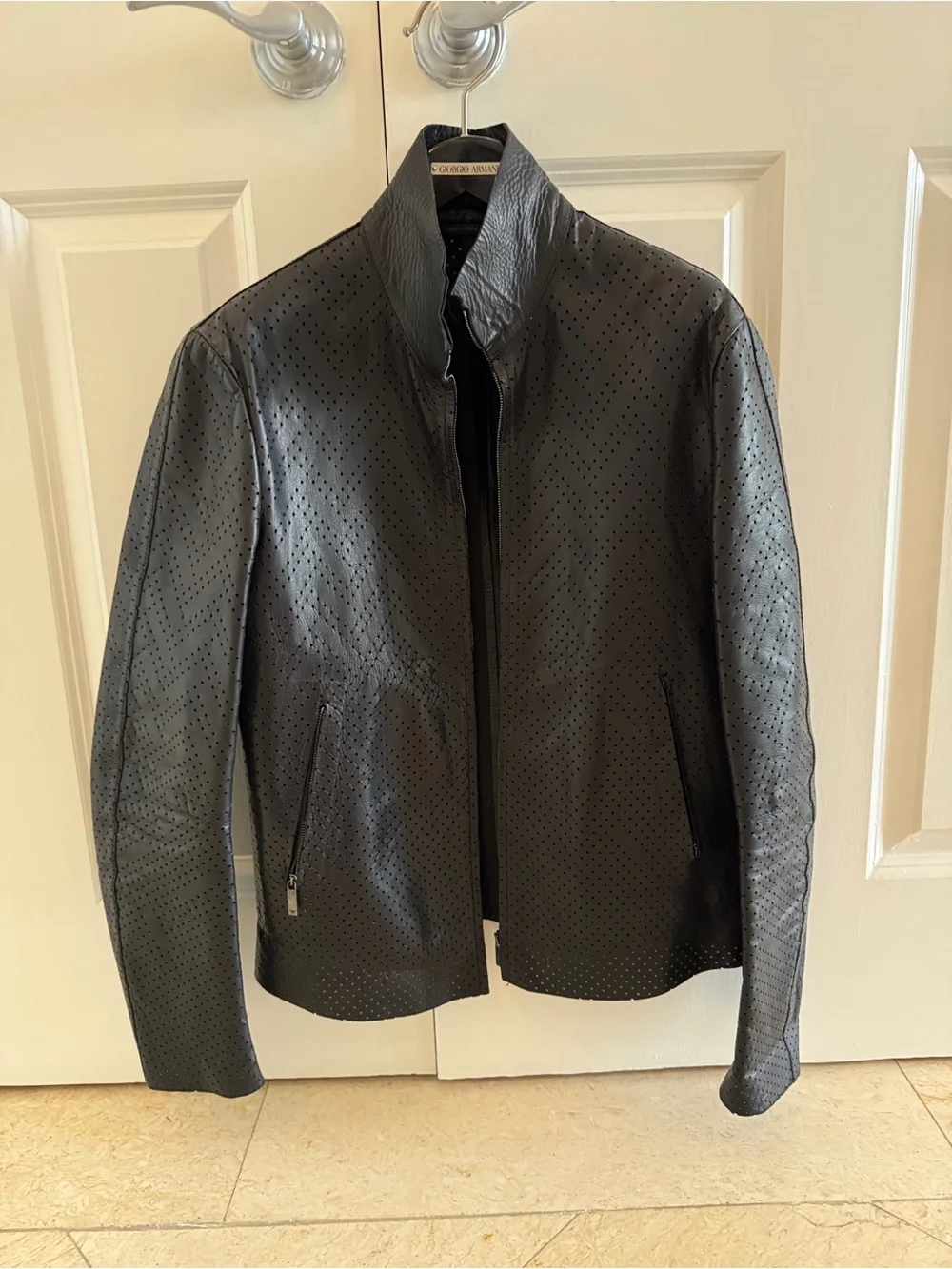 Emporio Armani Black Perforated Leather Jacket